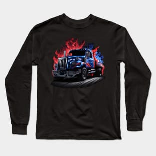 Chrome, Blue, and Red Racing Truck with Flames - An Impressive Sight Long Sleeve T-Shirt